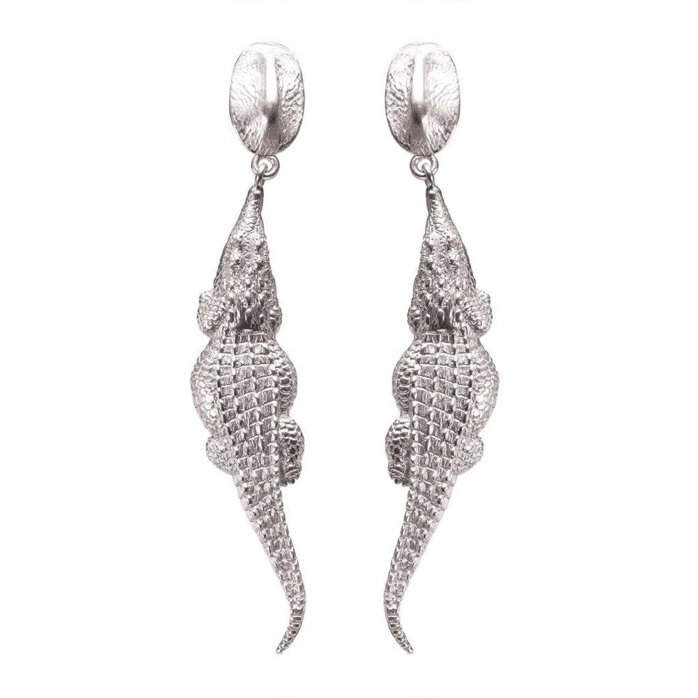 Croc Hornback Dangle Earrings In Silver